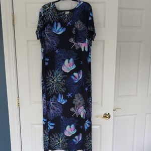 Soma Blue and Black Floral-Patterned Nightgown - Excellent Condition